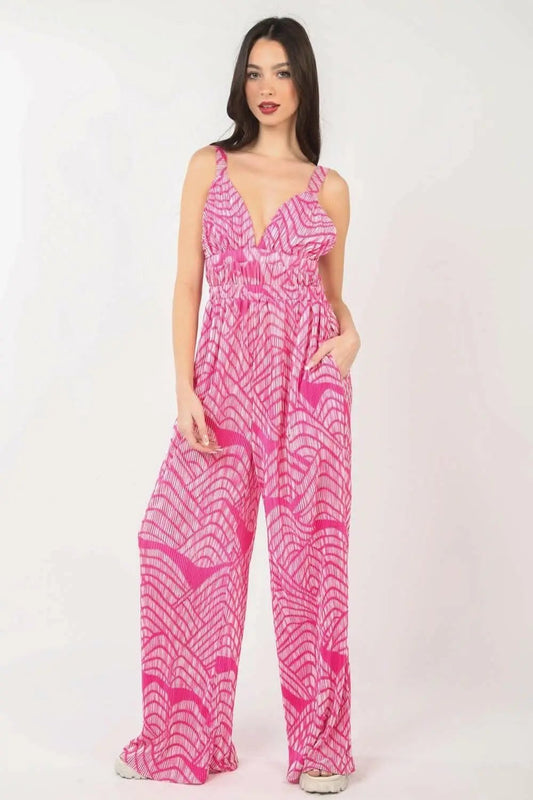 Trendsi Printed Jumpsuit Women's Casual Wide Leg Sleeveless Style Comfortable
