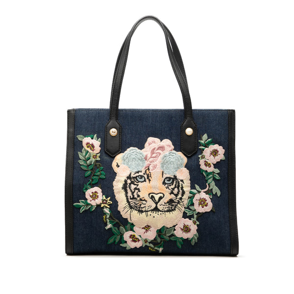 Denim Tote Bag With Tiger Embroidery (Pre-Owned)