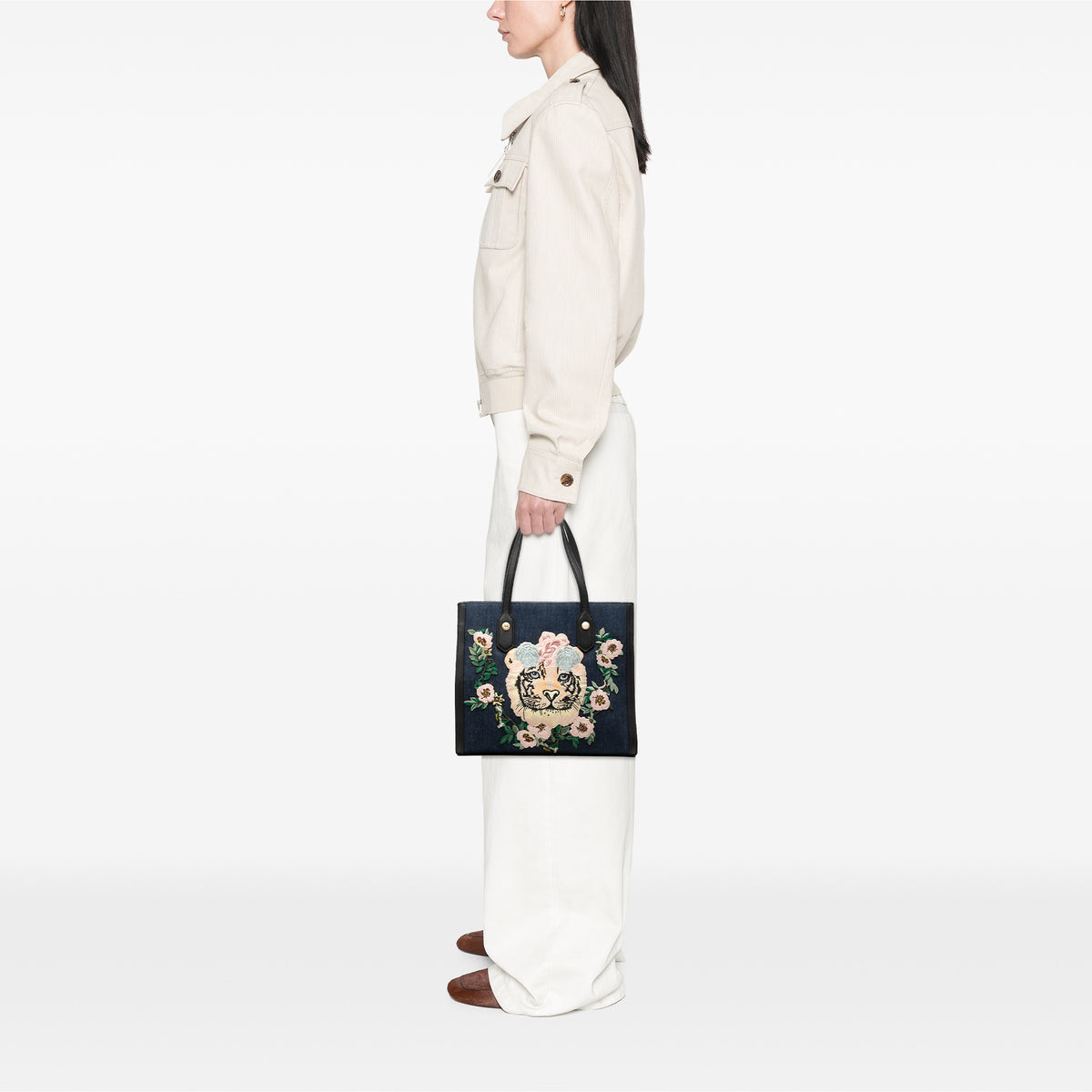Denim Tote Bag With Tiger Embroidery (Pre-Owned)