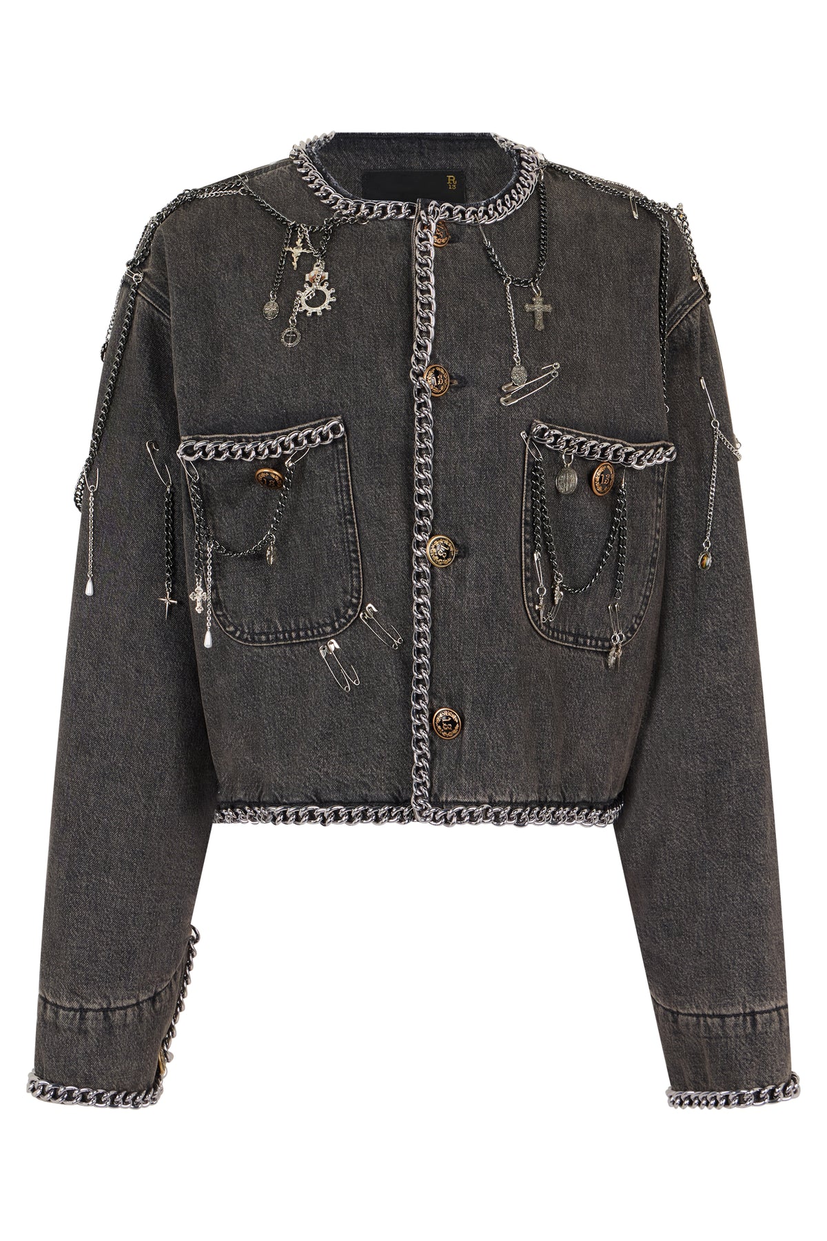 R13 Short Denim Jacket Grey