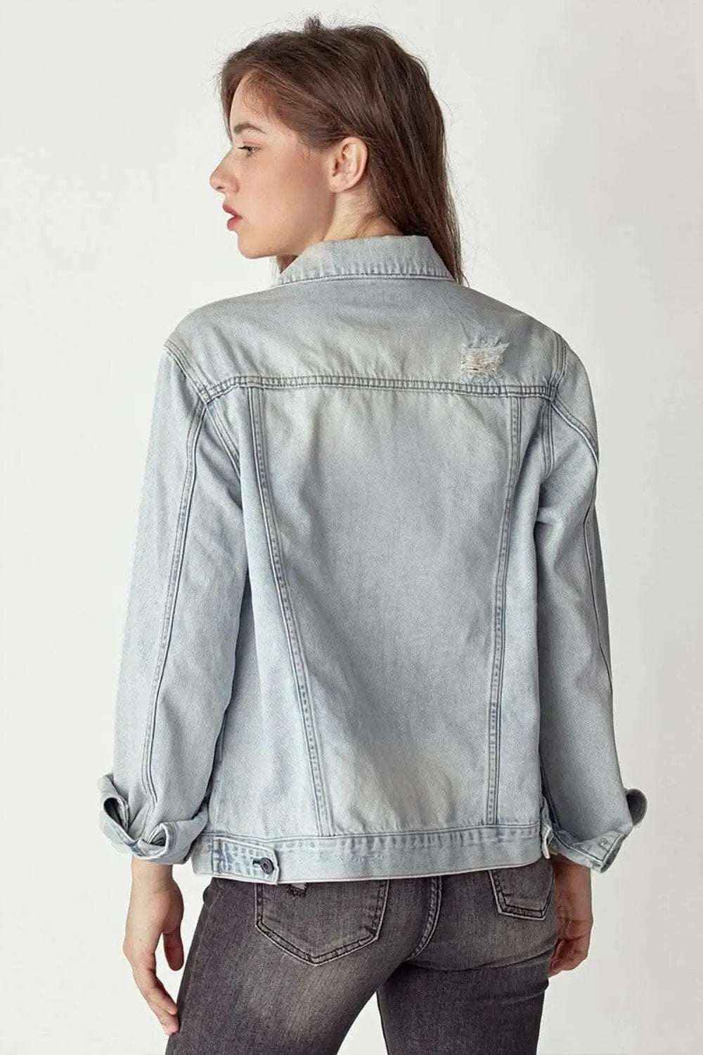 Trendsi Jeans & Denim RISEN Distressed Button Up Jacket