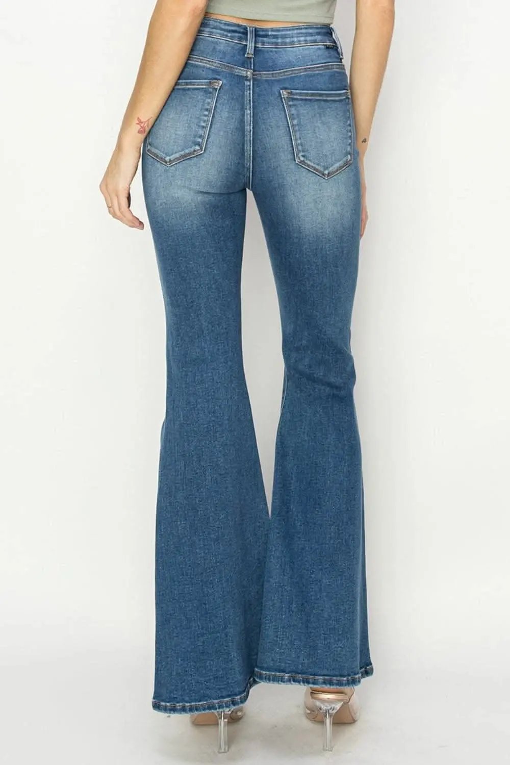 Trendsi RISEN Flare Jeans Women's High Rise USA Shipped Denim Jeans - Front Seam Detail