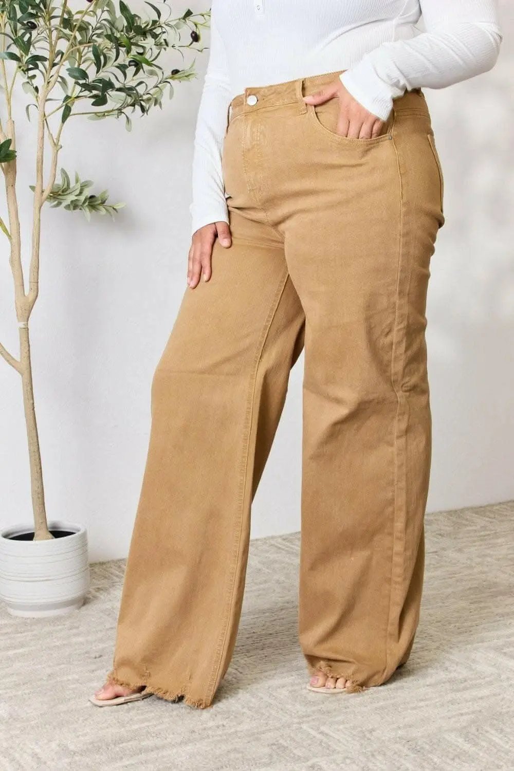 Jeans - High-Waisted Wide Leg Fringe - Casual Flattering Fit