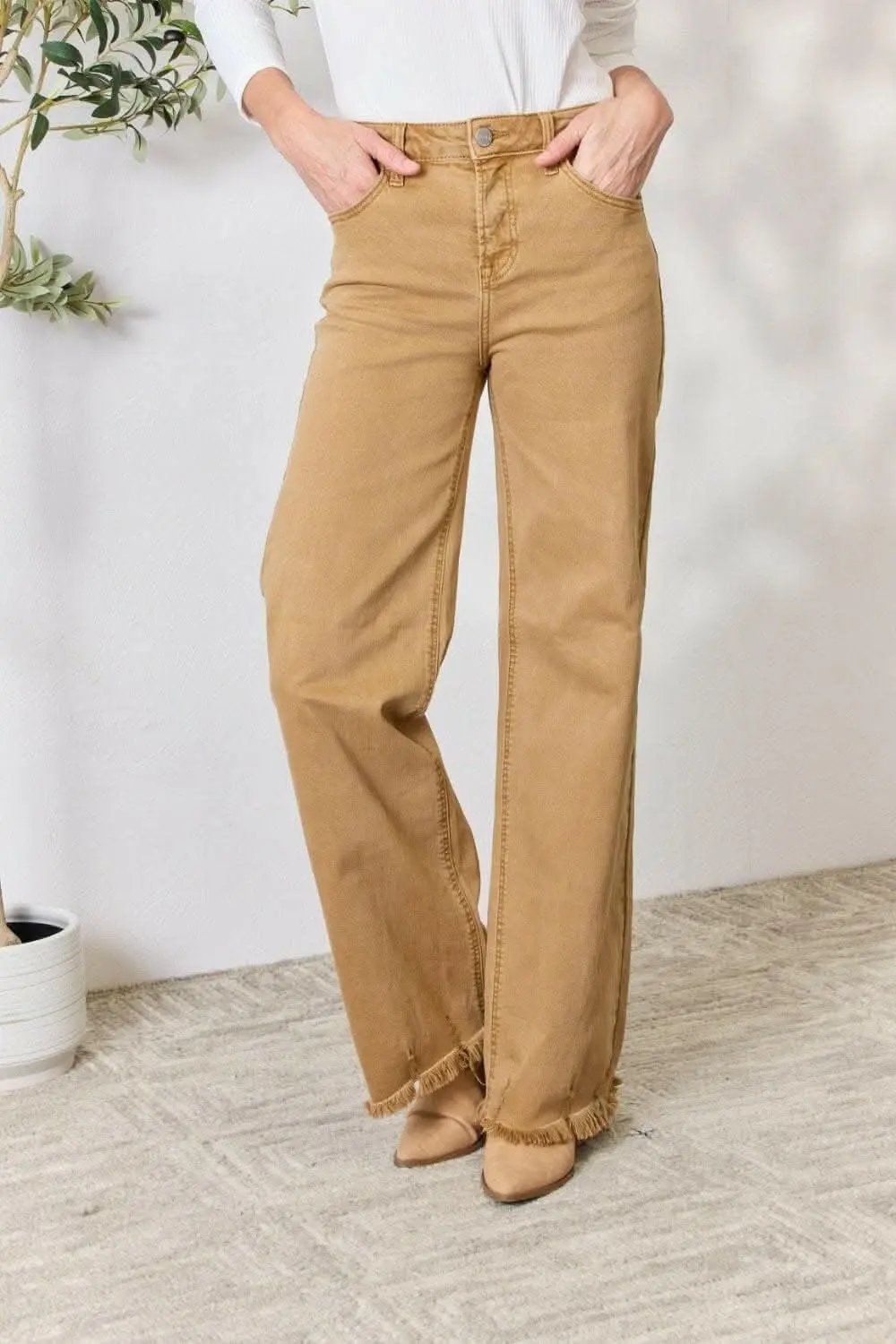 Jeans - High-Waisted Wide Leg Fringe - Casual Flattering Fit