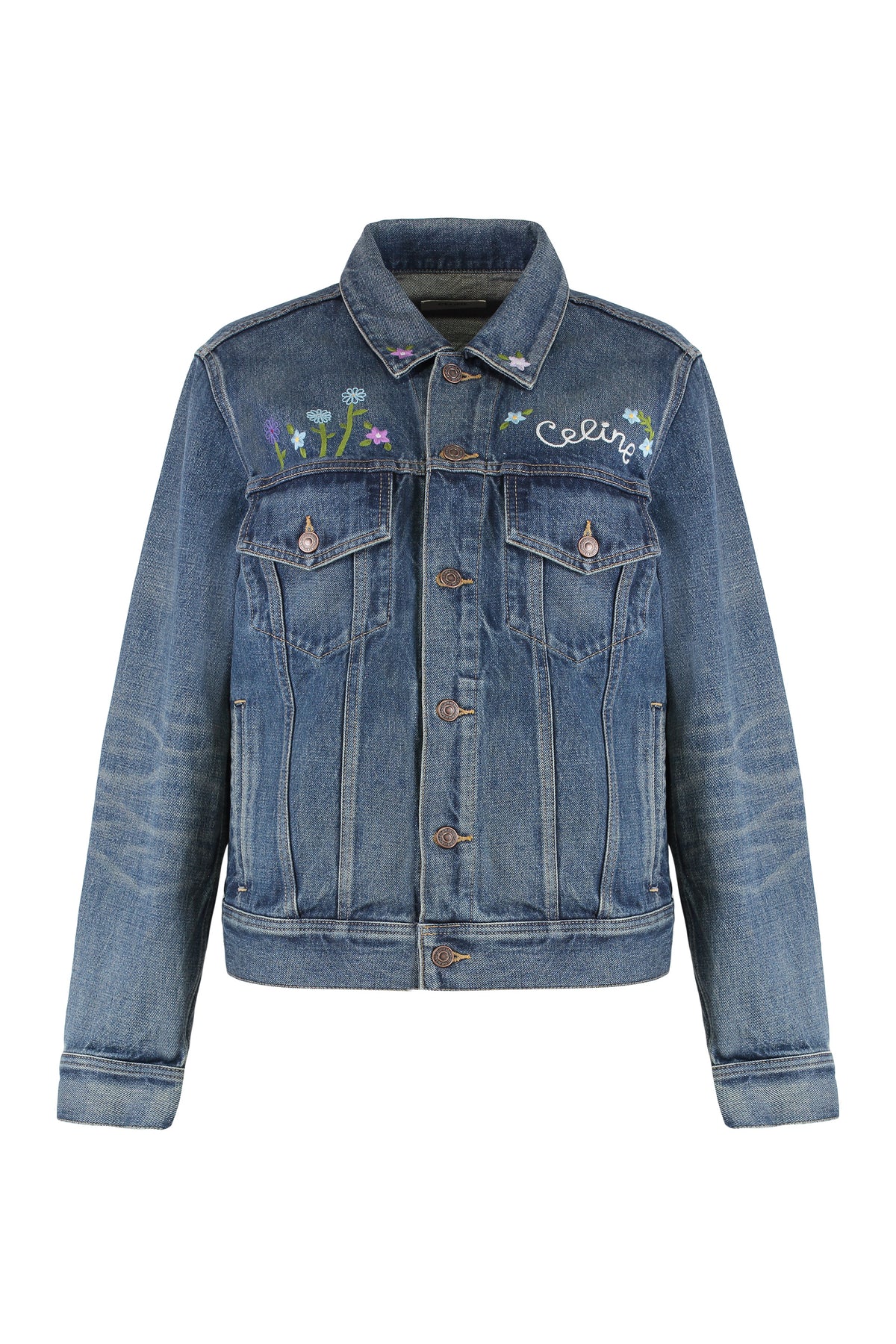 Denim Jacket with Flower Embroidery