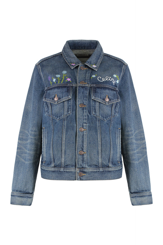 Denim Jacket with Flower Embroidery