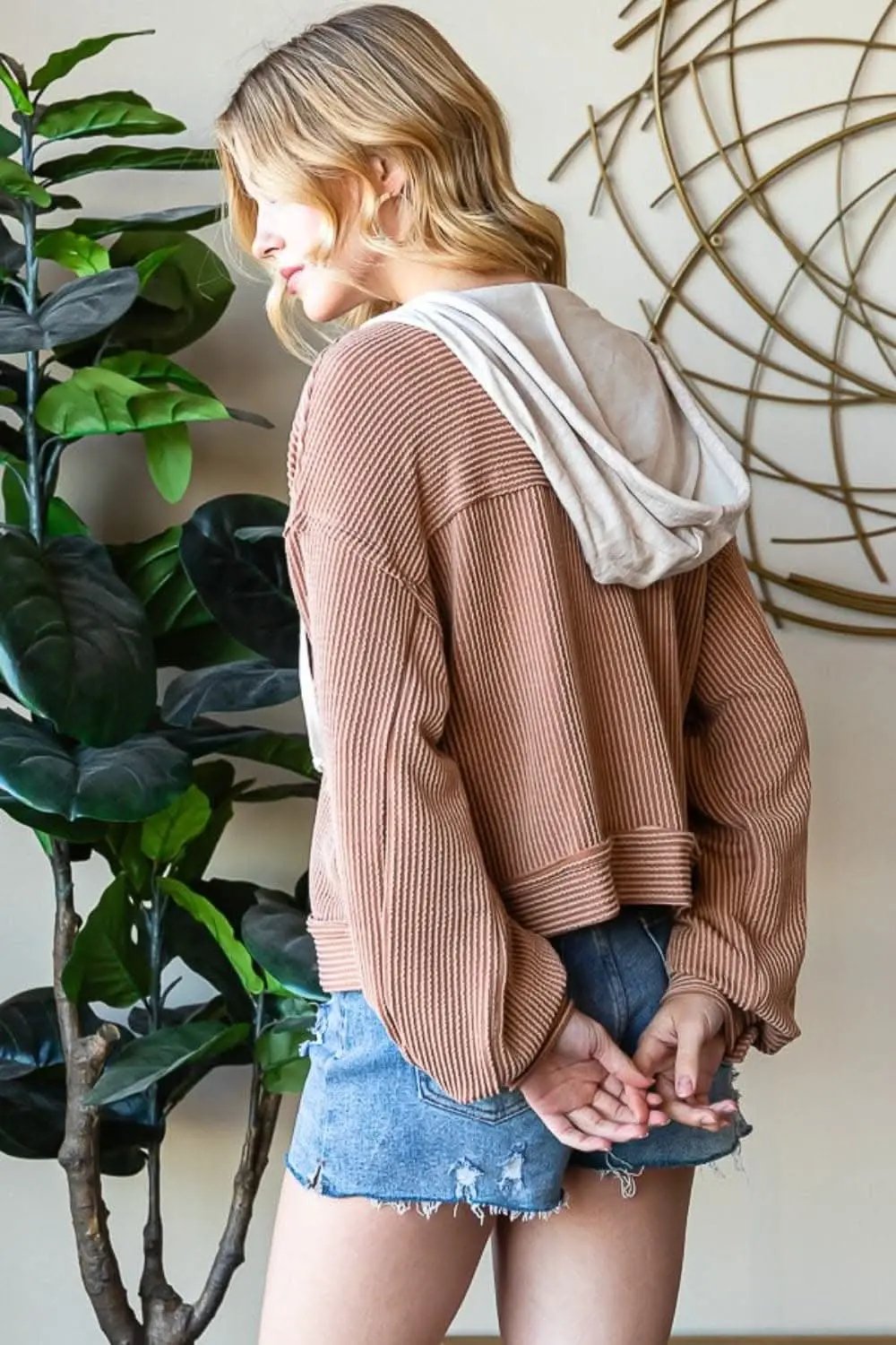 Trendsi Striped Hooded Jacket Women's Casual Button Up Lightweight Outerwear