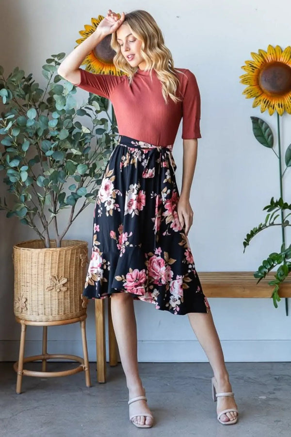 Trendsi Reborn J Floral Wrap Ruffle Hem Skirt