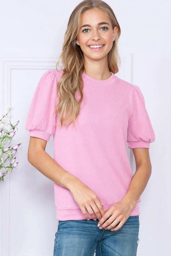 Trendsi Ribbed Top Women's Casual Wear Short Sleeve Tee Soft, Stretchy