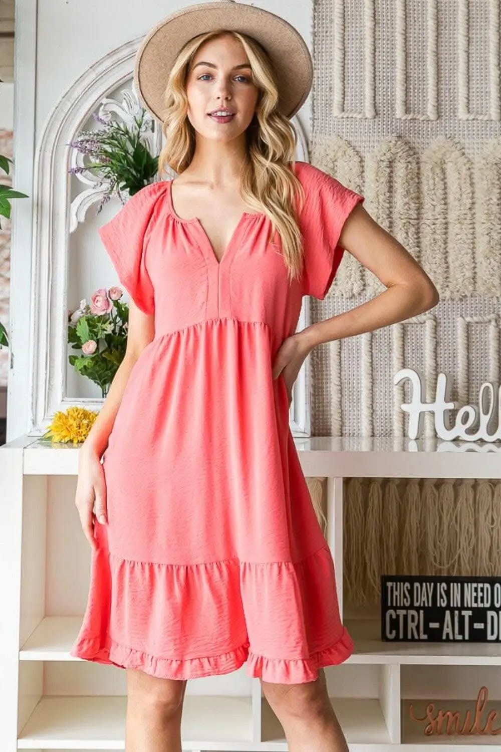 Trendsi usa - Reborn J Ruffled Notched Cap Sleeve Dress