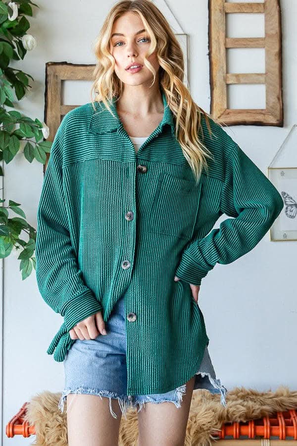 Shacket - Striped Button Up - Casual Long Sleeve