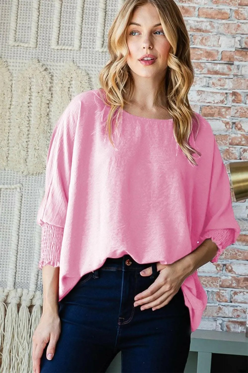 Trendsi Smocked Top Women's Casual Round Neck Blouse USA Shipped