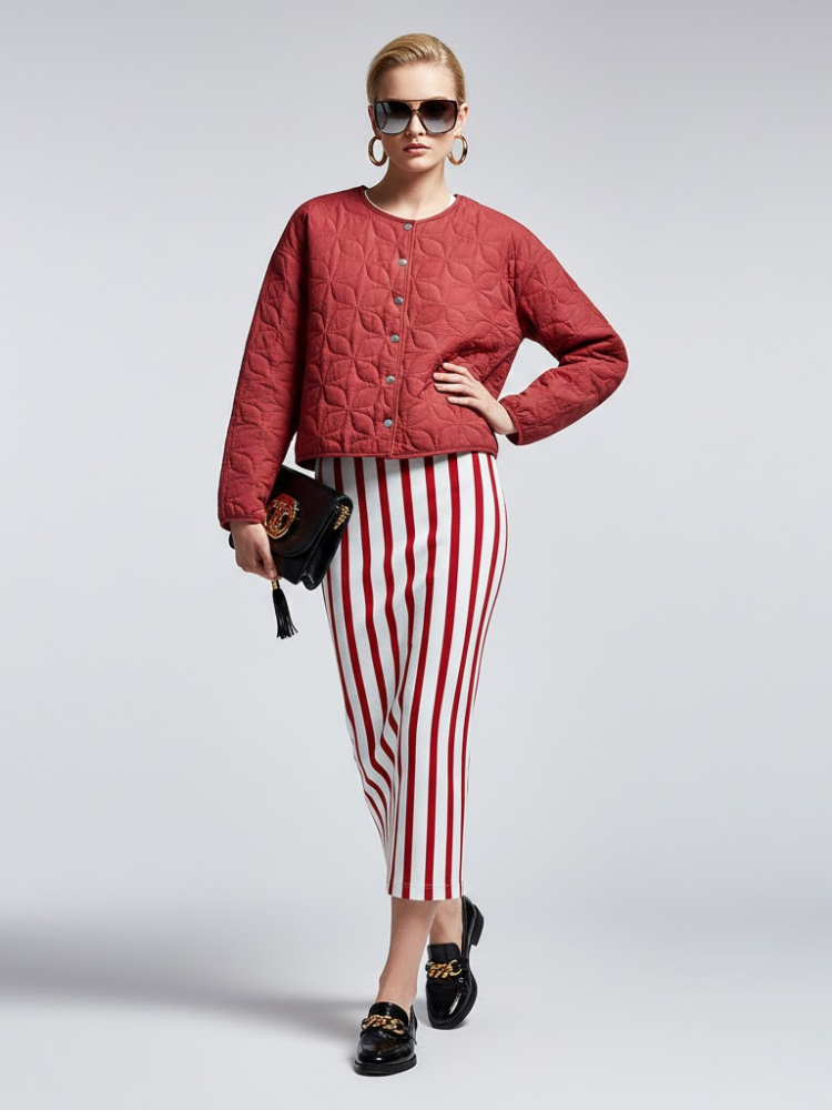 Red Quilted Jacket with Floral Geometric Embroidery • BYMANYC ® New York