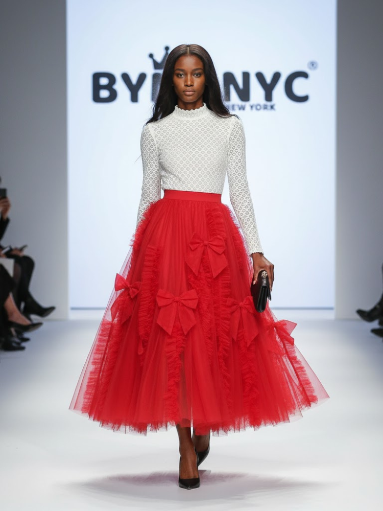 Red Tulle-Bow Midi Skirt SOHO: Prêt-à-Porter Line BYMANYC ® New York