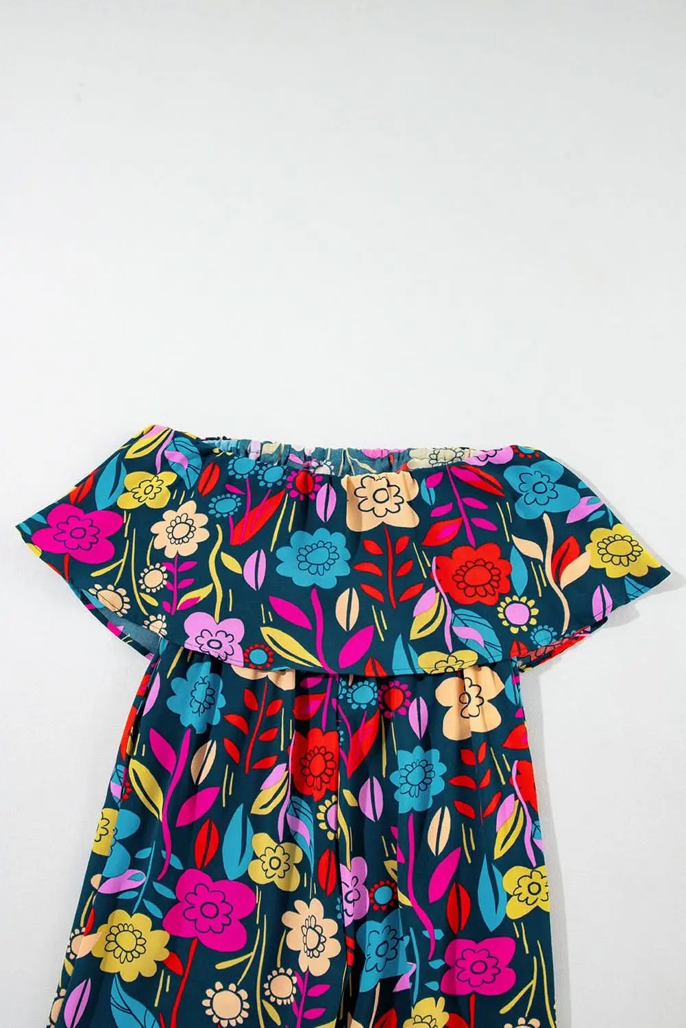 Love Salve Red Tropical Jumpsuit Women's Summer Daily Strapless Ruffled Wide Leg