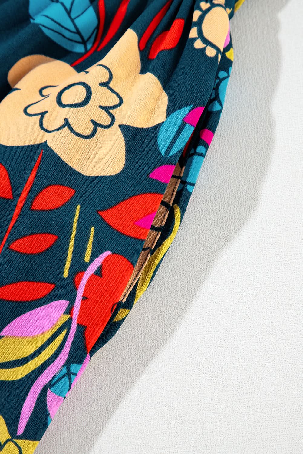 Love Salve Red Tropical Jumpsuit Women's Summer Daily Strapless Ruffled Wide Leg