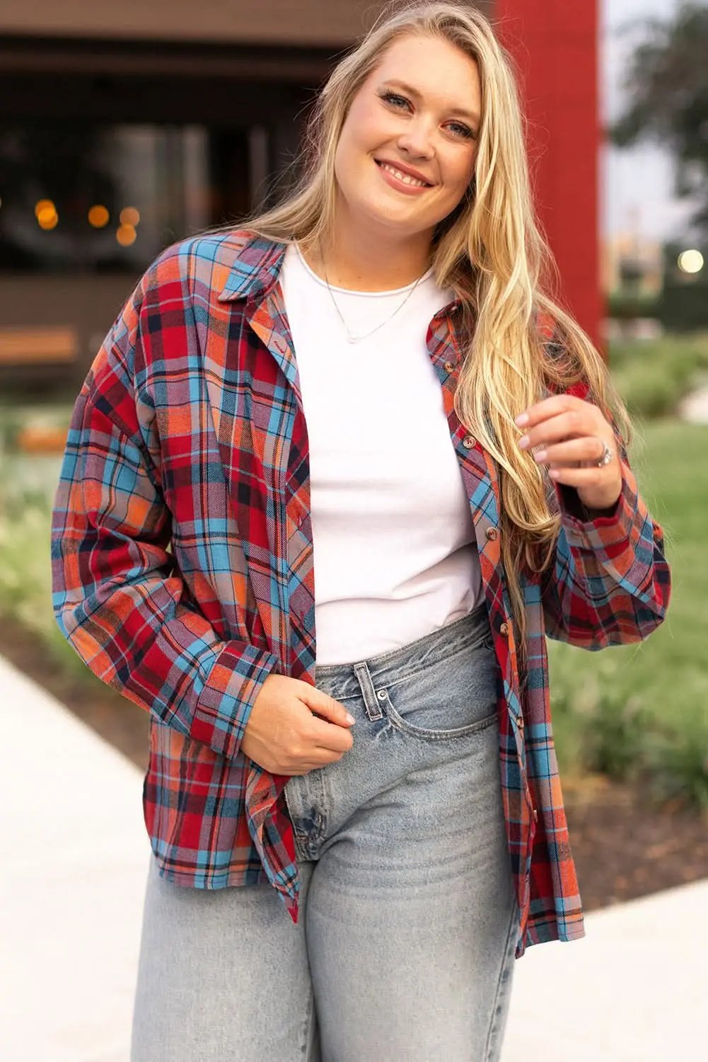 Women's Plaid Button-Up Shirt - Plus Size Western - Fall Fashion