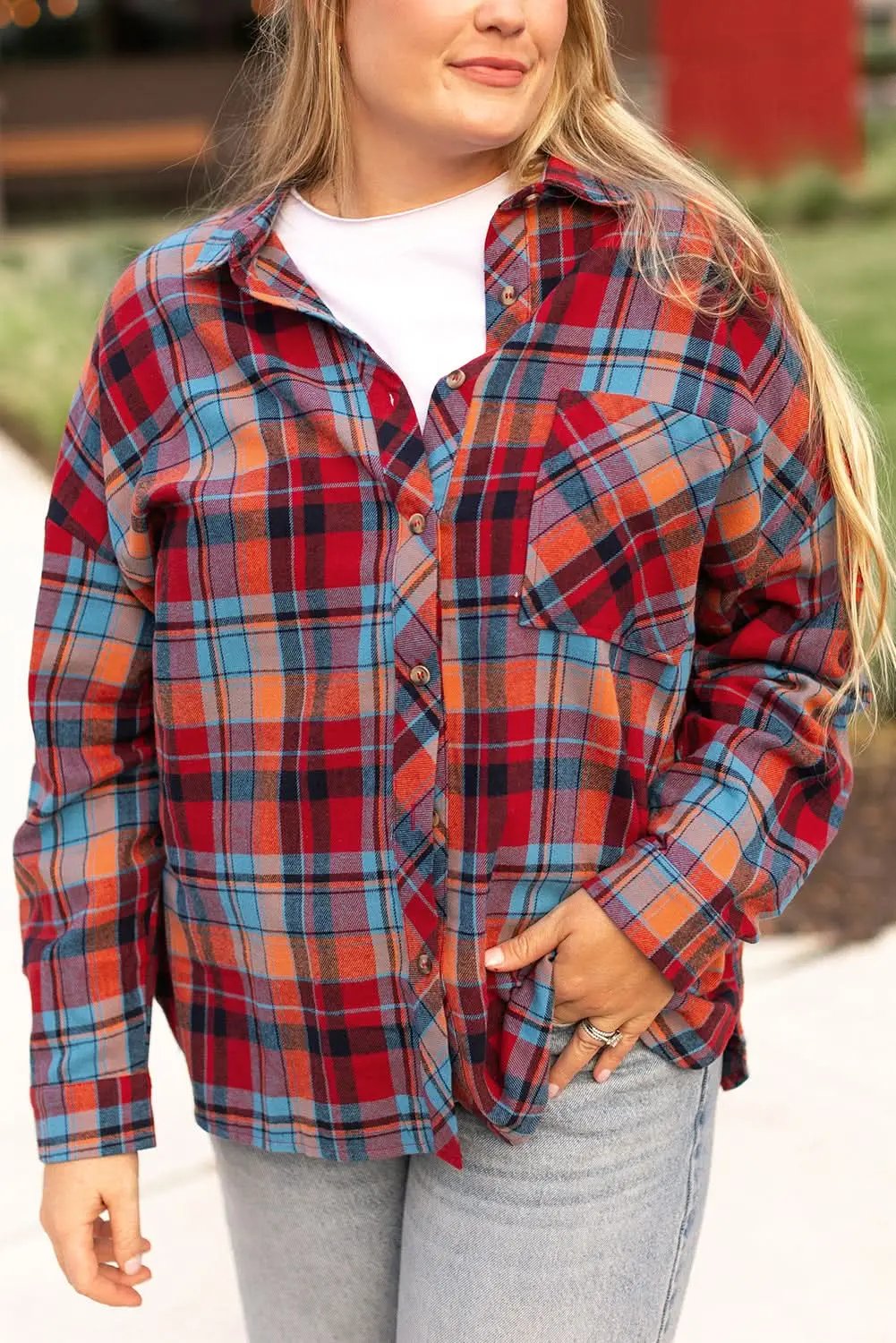 Women's Plaid Button-Up Shirt - Plus Size Western - Fall Fashion