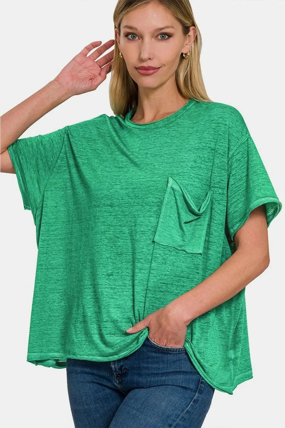 Trendsi Relaxed Fit Tee Women's Casual Round Neck Top with Pocket