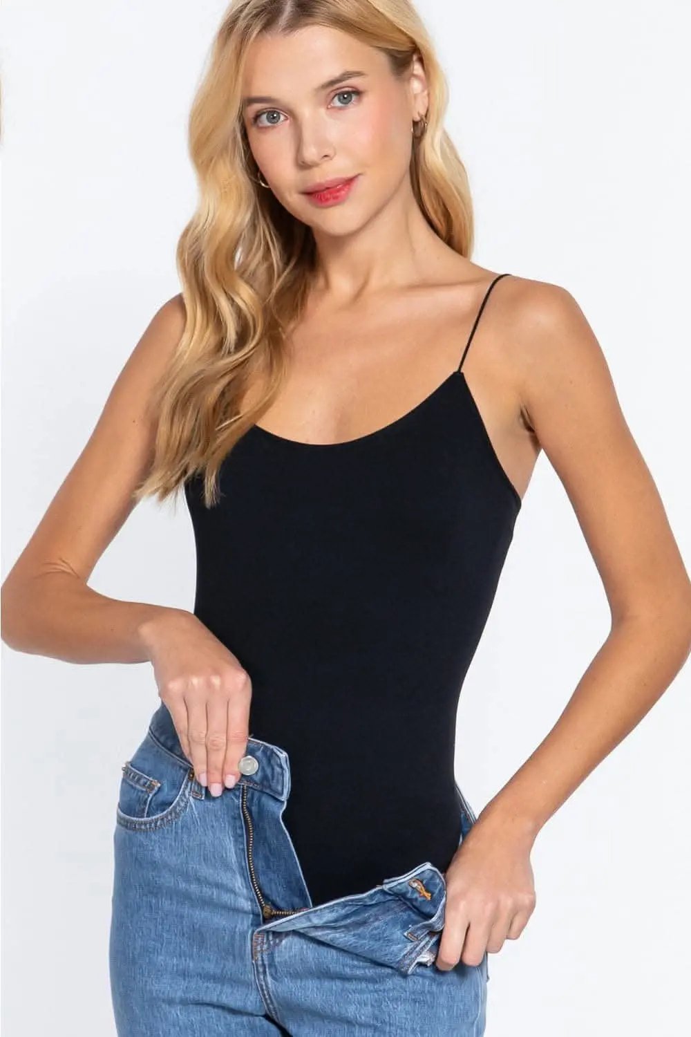 Trendsi Ribbed Cami Bodysuit Women's Everyday Layering Seamless Round Neck Top