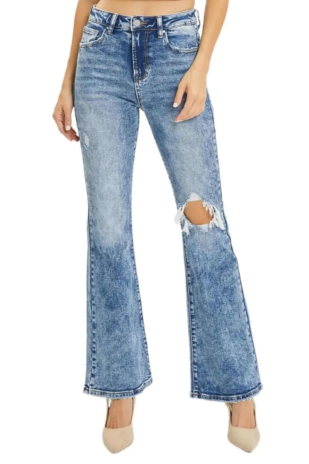 Trendsi High Rise Distressed Flares Women's Jeans: USA Shipped, Trendy