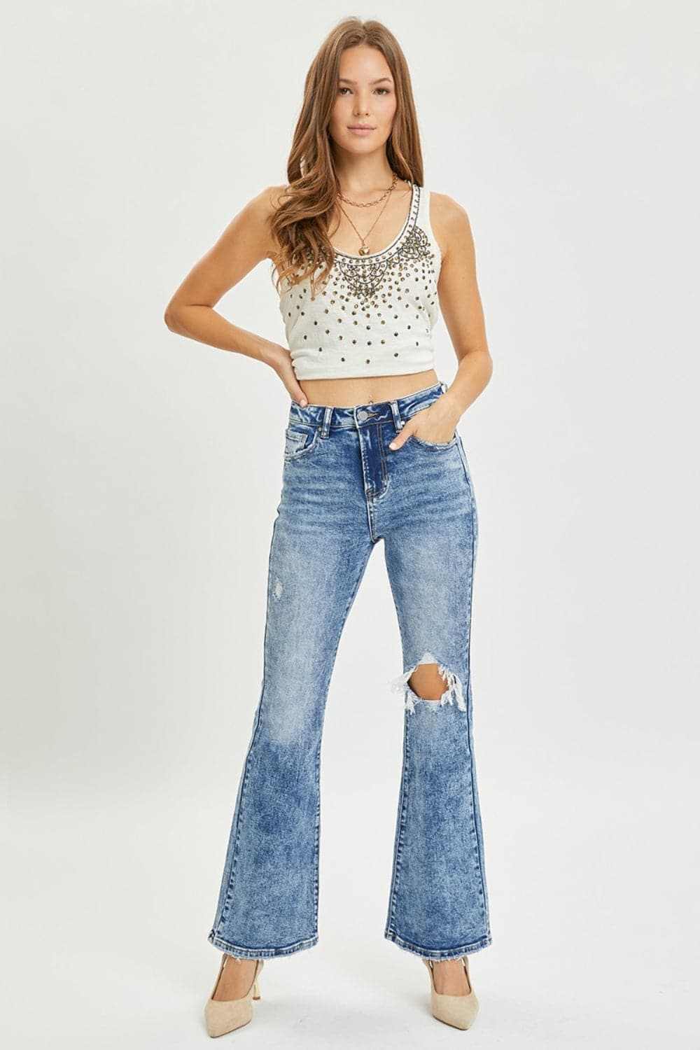 Trendsi High Rise Distressed Flares Women's Jeans: USA Shipped, Trendy