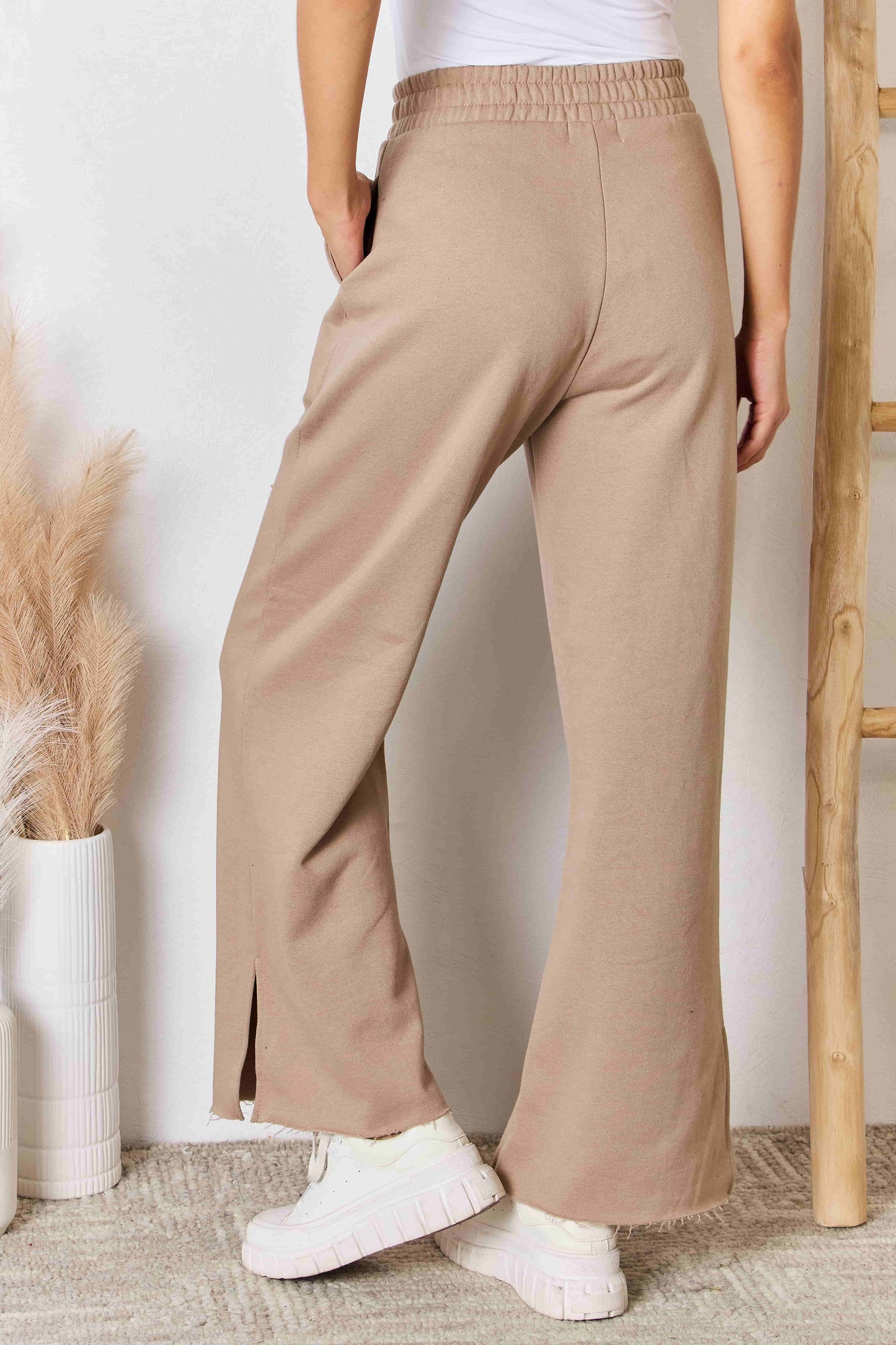 Wide Leg Pants - Side Slits - Risen Fit