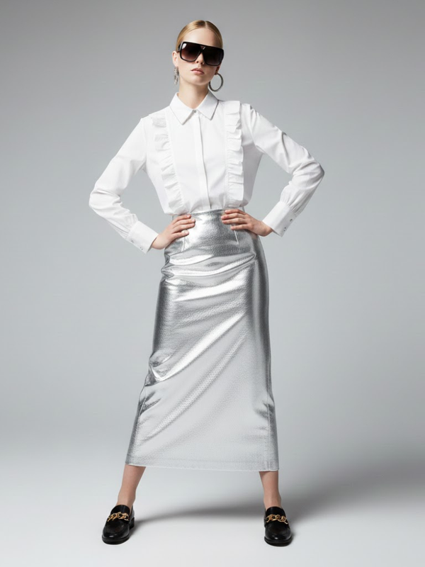 Romantic White Blouse with Ruffles and Chain Detail • BYMANYC ® New York