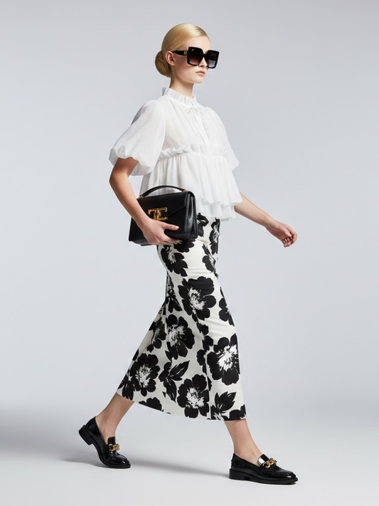 Romantic White Ruffle Blouse with Perkins Collar • BYMANYC ® New York