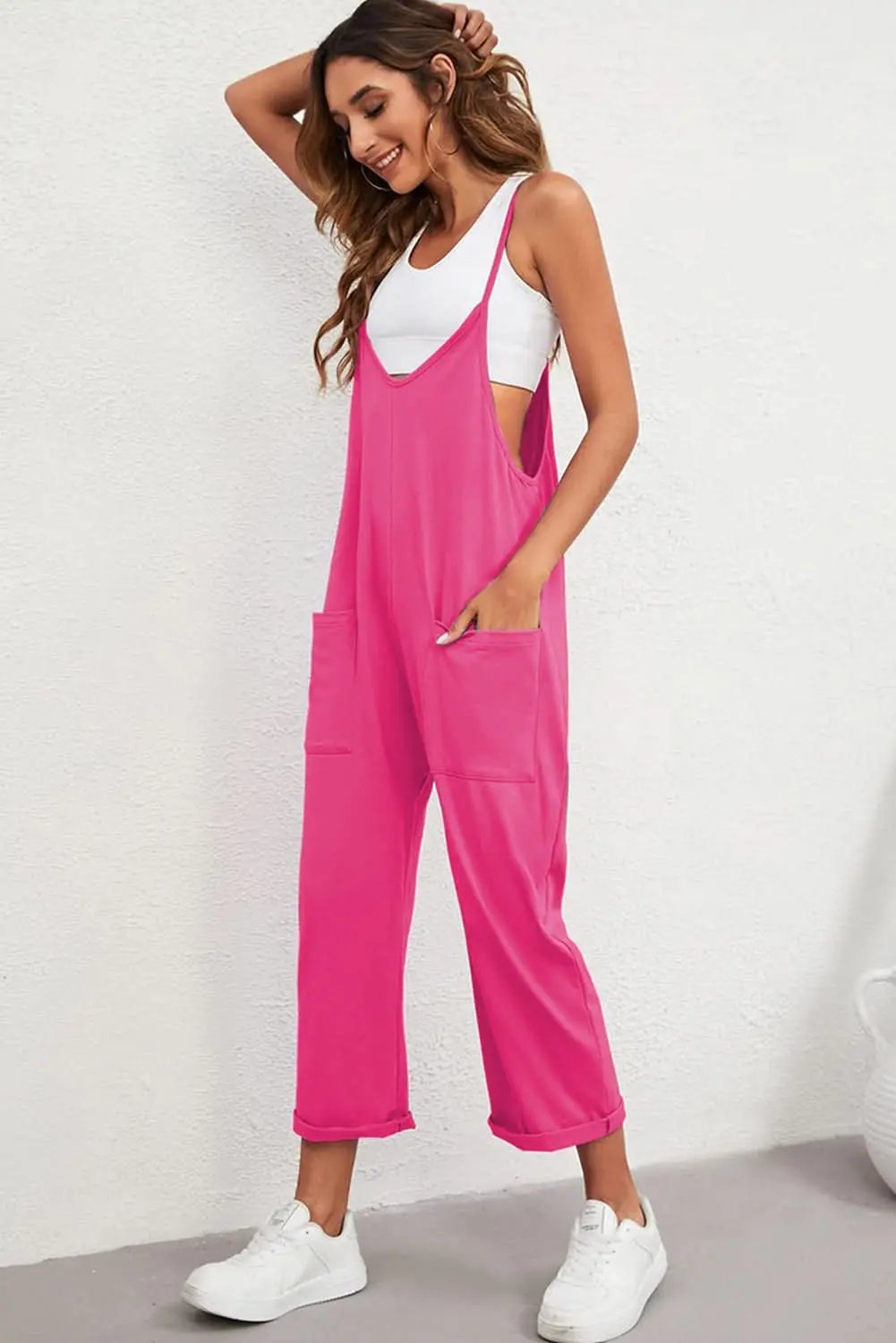 Women's Romper - Pocketed & Adjustable Straps - Rose Daily Jumpsuit