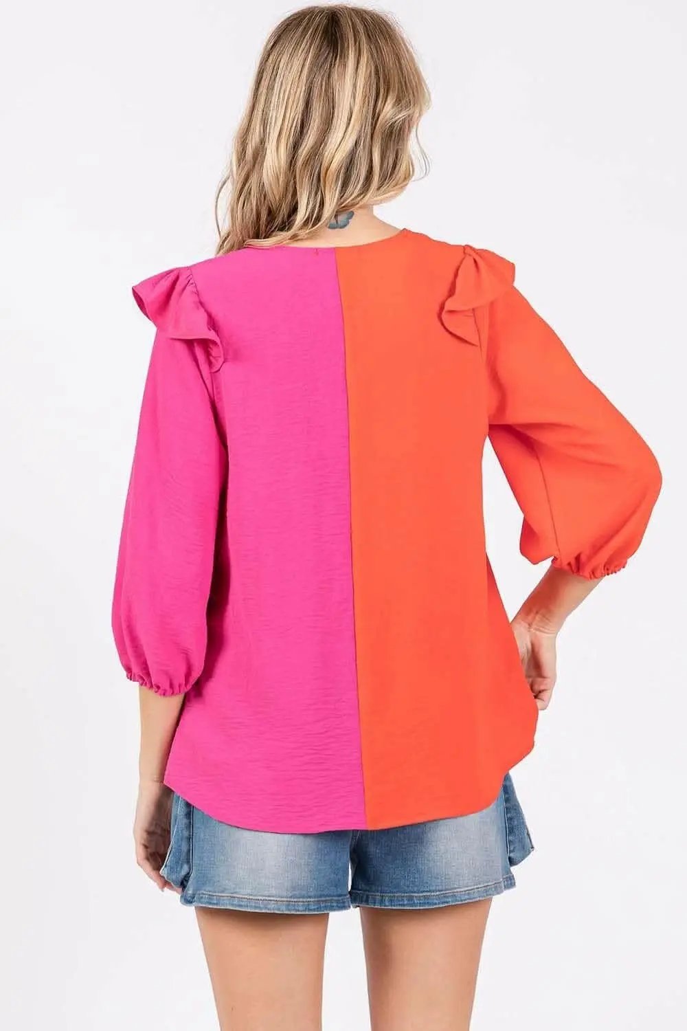 Trendsi usa - Ruffle Elegance Contrast Blouse
