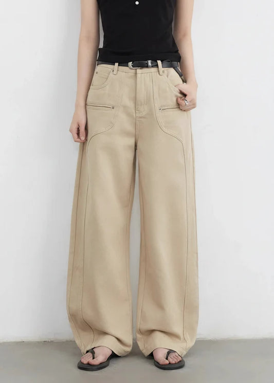 Loran Split Wide-Leg Workwear Jeans in Khaki
