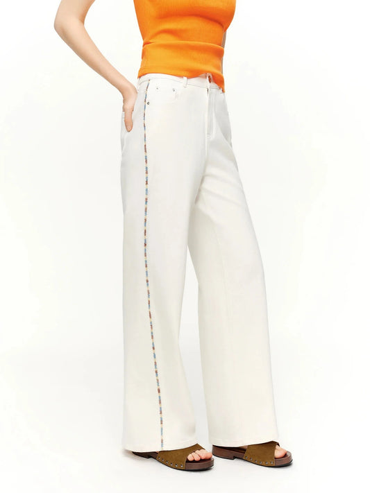 Loran Colour-Block Embroidered Straight-Leg Jeans