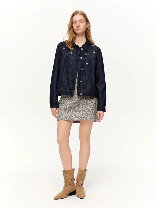 Loran Embroidered Raw-Wash Denim Jacket, view 2