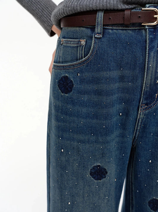 Loran Vintage Straight-Leg Floor-Length Jeans in Royal Blue, view 2