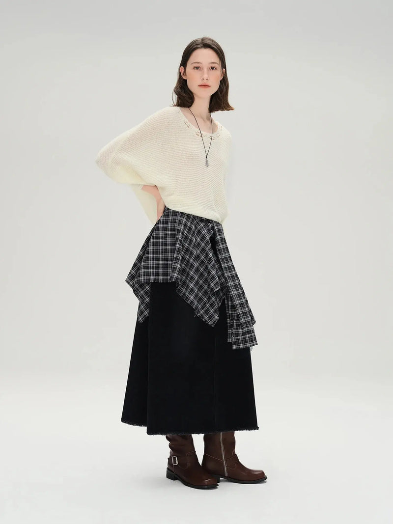 Loran Plus-Size Denim Pencil Midi Skirt in Black