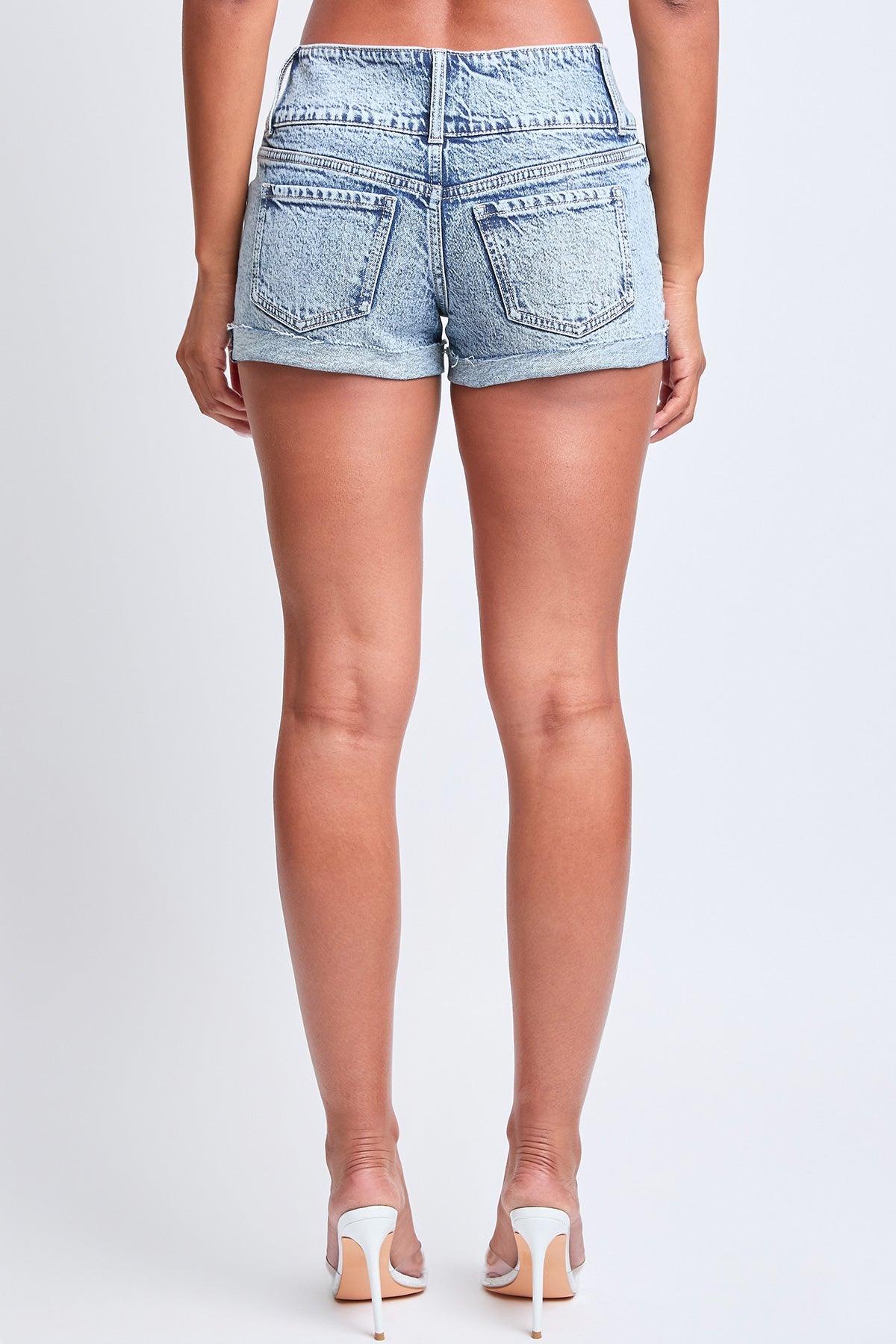 Women's 3 Button Raw Cuffed Hem Mid Rise Shorts