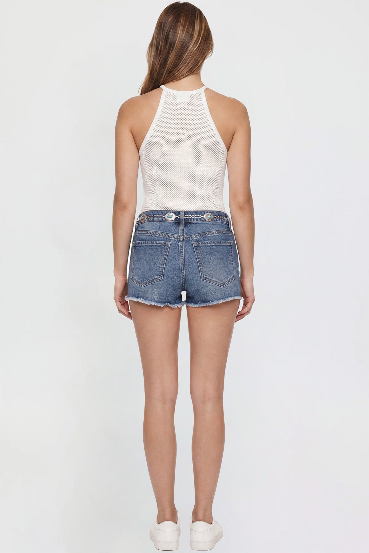 Women's Fray Hem Belted Shorts