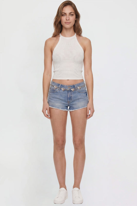 Women's Luxe Fray Hem Belted Shorts