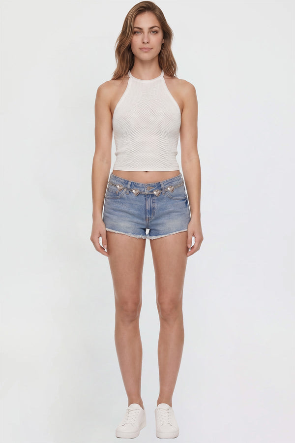 Women's Luxe Fray Hem Belted Shorts