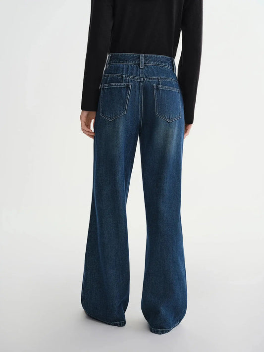 Loran Plus-Size Belted High-Rise Wide-Leg Jeans in Blue, view 2