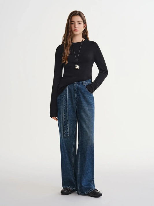 Loran Plus-Size Belted High-Rise Wide-Leg Jeans in Blue