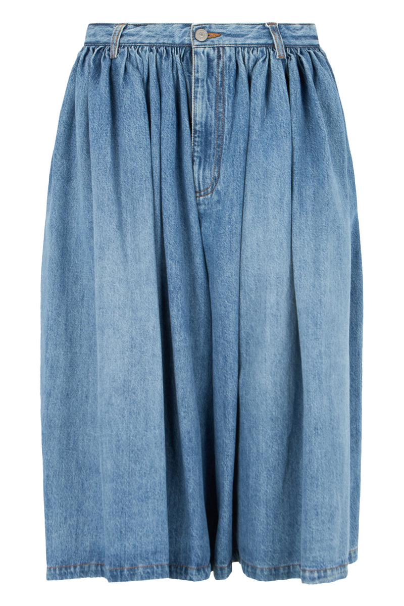 Pleated Denim Shorts