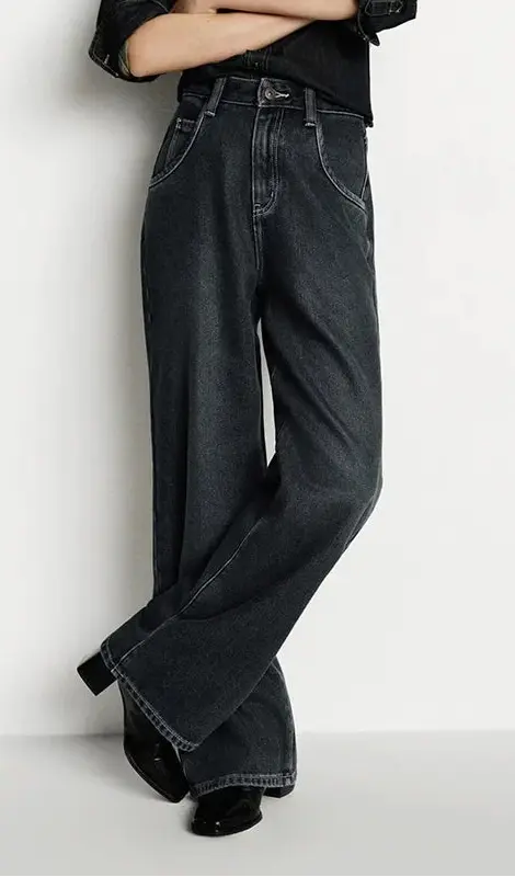 Loran High-Rise Fleece-Lined Wide-Leg Jeans, view 2