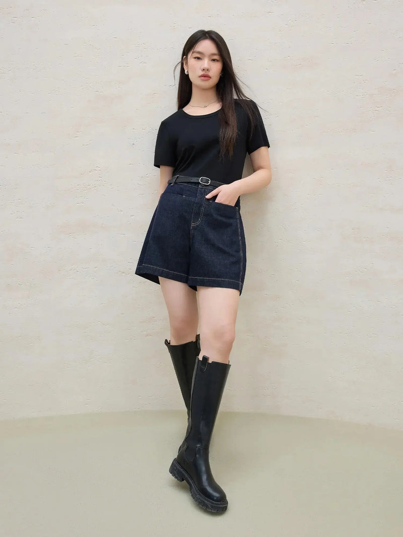 Loran Plus-Size High-Rise Denim Shorts in Blue