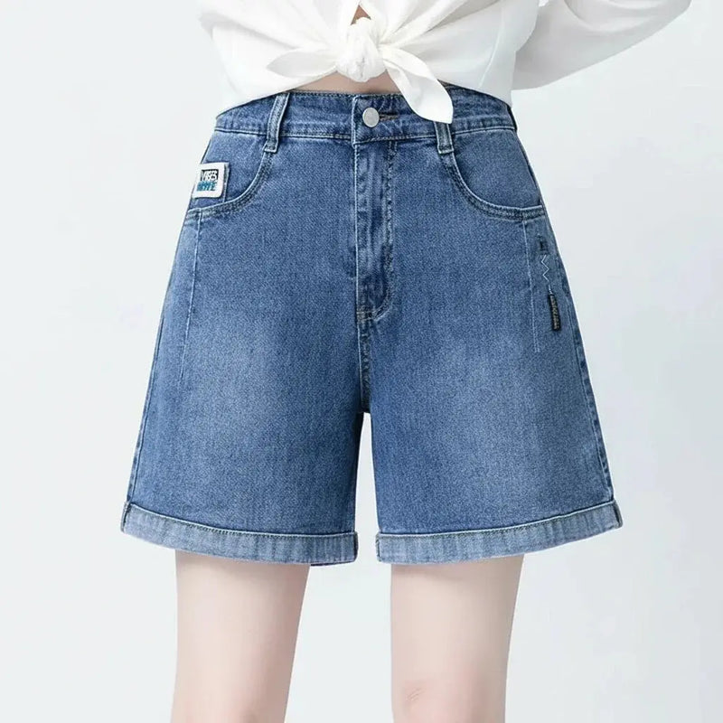 Loran Lightweight Wide-Leg Denim Shorts in Blue