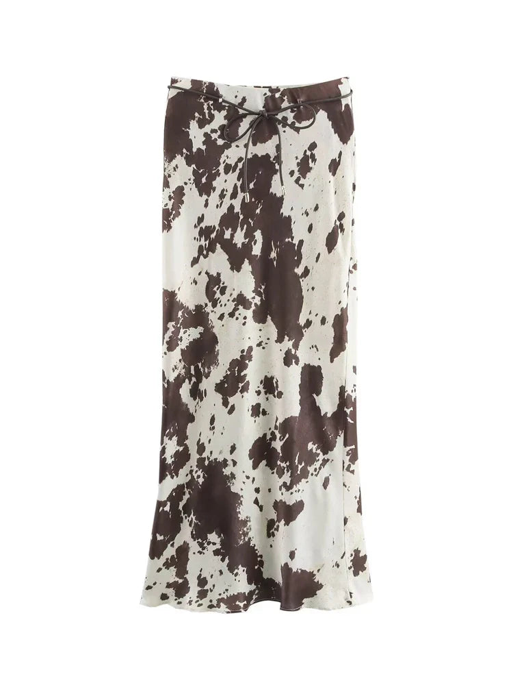 Untamed Printed Satin Midi Skirt