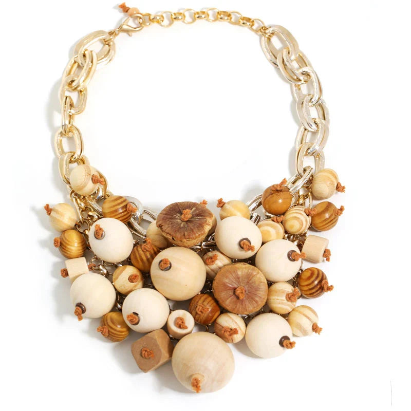 Free Spirit Wood Beaded Statement Necklace