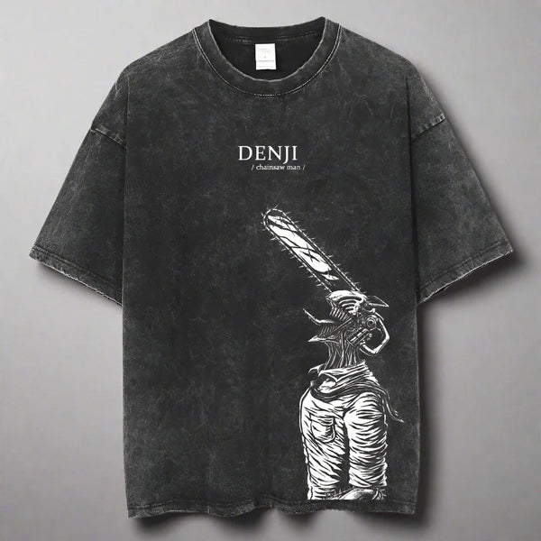 🪚 Chainsaw Man Acid-Washed Vintage Graphic T-Shirt – Harajuku Streetwear