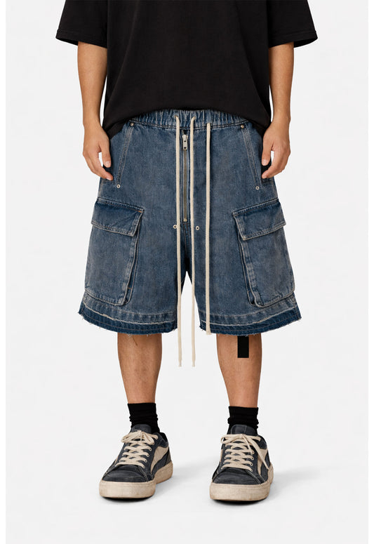 AZUL DRAWSTRING DENIM CARGO SHORTS